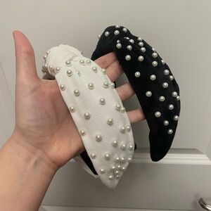 Elegant Pearl-Embellished Black and White Headbands
